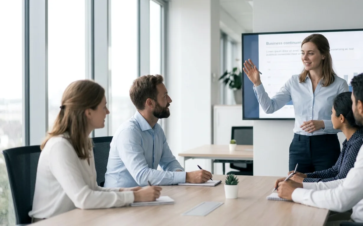 Trainer geeft sales training aan een klein team